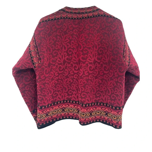 Icelandic Designs Sweater Floral Women Size Large Red Wool Blend Cardigan Lined - Picture 9 of 16